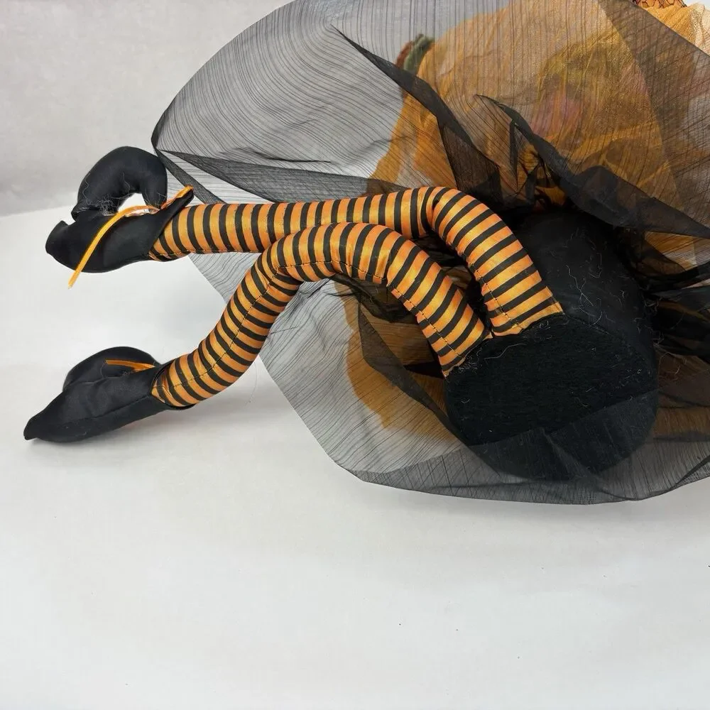 Vintage Halloween Witch Doll Shelf Sitter 30” Decor Orange Black Spooky Cute!